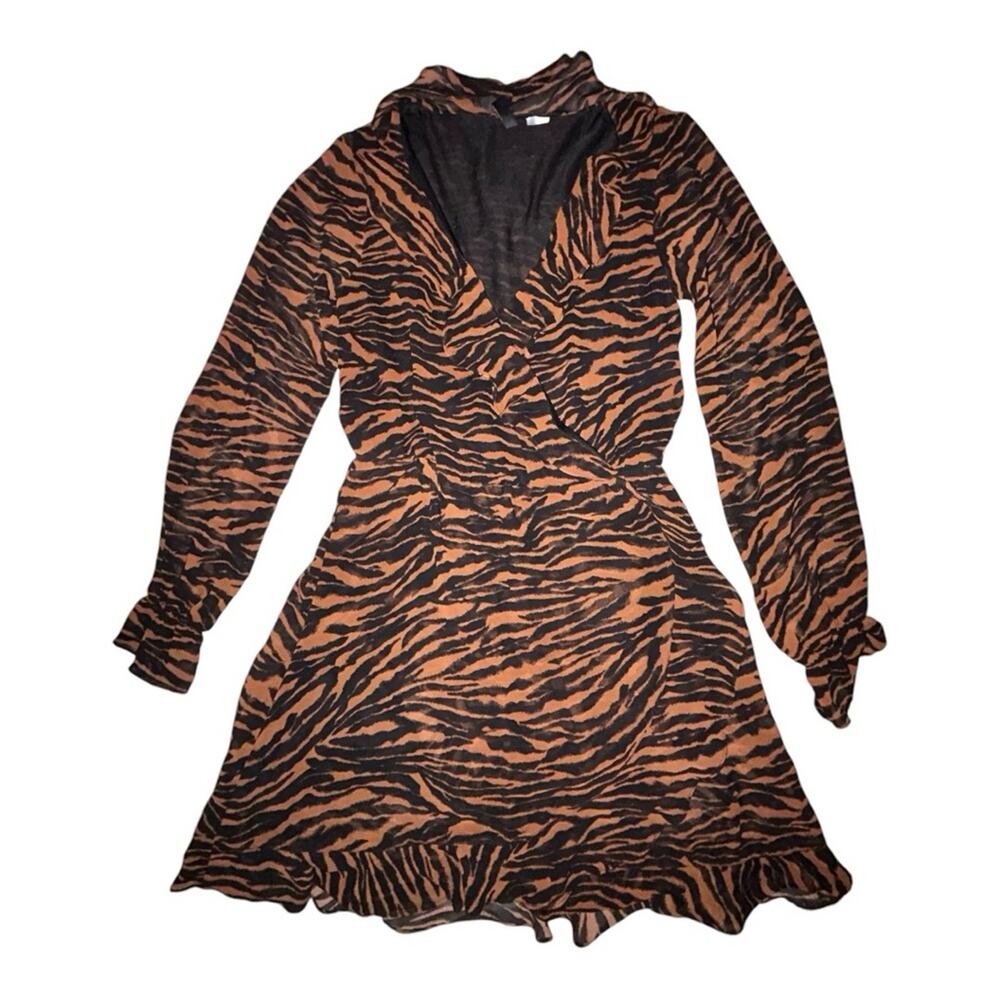 Divided Women's Long Sleeve Tiger Stripe Dress Brown n Black, Size 4 - Picture 5 of 7